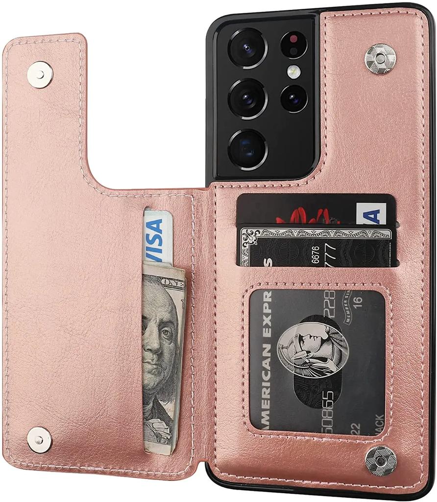 for Samsung Galaxy S21 FE S20 Note 20 Ultra Wallet Case with Card Holder PU Leather Card Slots Case Double Magnetic Clasp Cover
