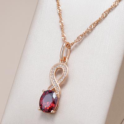 Trend Red Natural Zircon Pendant Necklaces For Women  Rose Gold Color Crystal Flower Pendant Daily Fine Vintage Jewelry