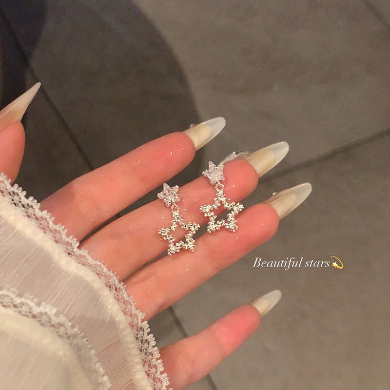 

Korean Style Flashing Zircon Minimalist Exquisite Star Ear Studs Women s Accessible Luxury Fancy Earrings Dignified Generous Style Earrings Ear Clips S925 silver-star earrings a pair