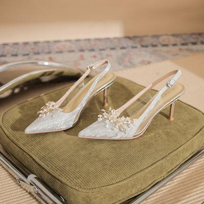 7520-1 [peau de mouton] talons hauts talons fins pour femmes 2025 nouvelles sandales pointues à dos ouvert tempérament cristal chaussures de mariage