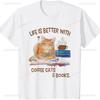 Cat Lover Books Coffee Reading Cats Owner Gift T-Shirt Graphic T Shirts Oversized T Shirt Goth Harajuku Women Clothing Tops