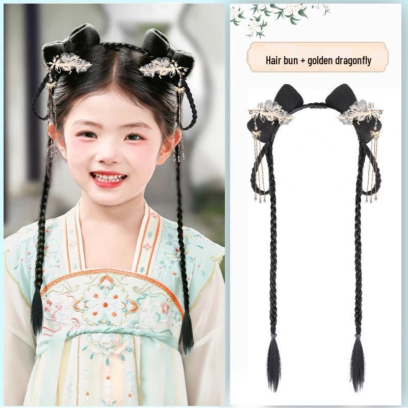 Kinder-Hanfu-Perücke und Dutt-Haarreif Haarschmuck