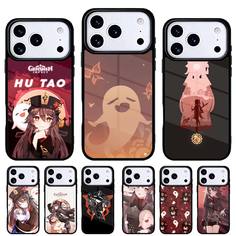 Cartoon Hu Tao Genshin Impact Phone Case for iPhone 17 16 15 14 13 Pro Max Back Cover for 12 11 Pro Coque