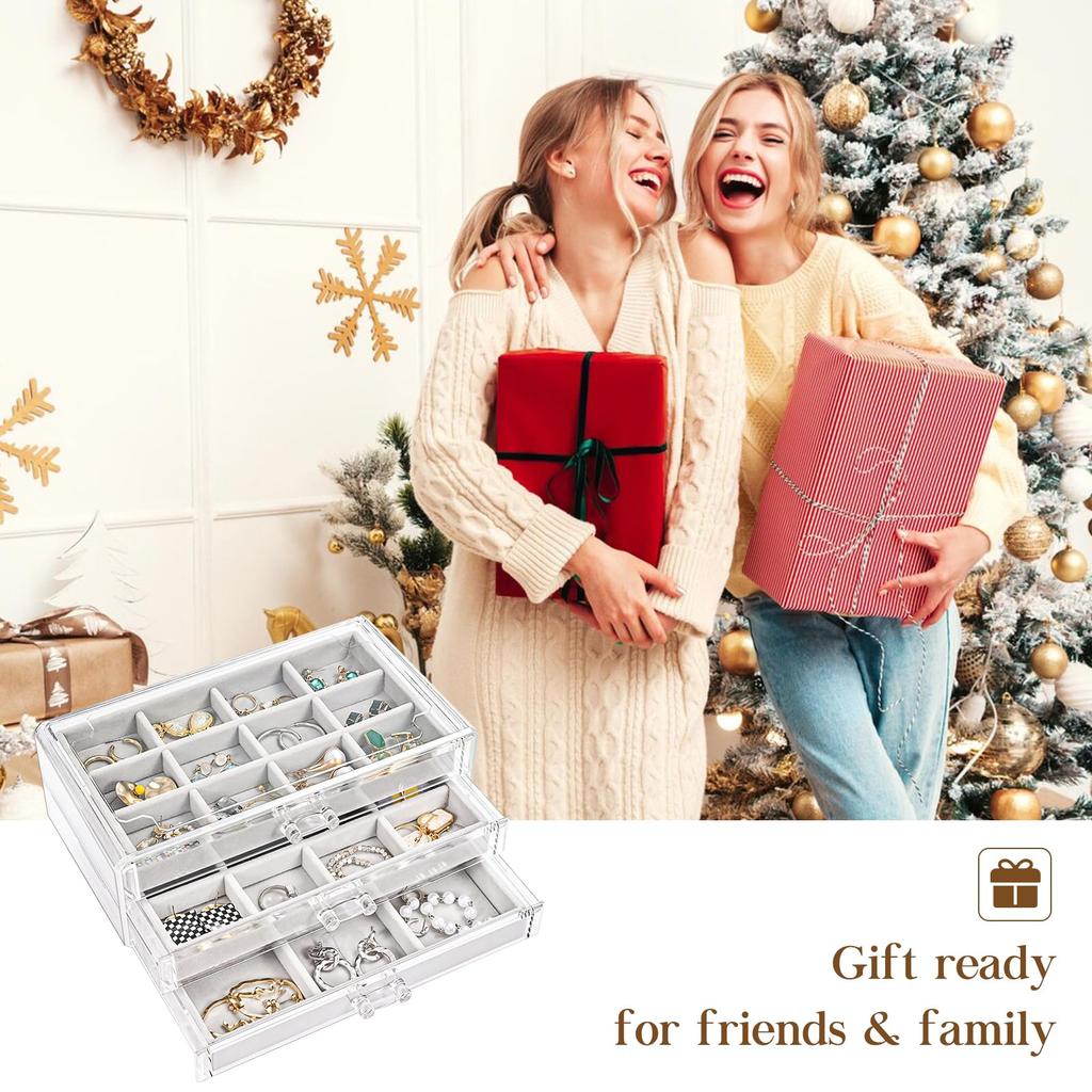 ProCase Jewelry Transparent Jewelry Jewelry Accessory Small Item Gift Box, 3-Tier, Acrylic, Drawer, Storage, Women's/Girls' Box, Case, Organizer,