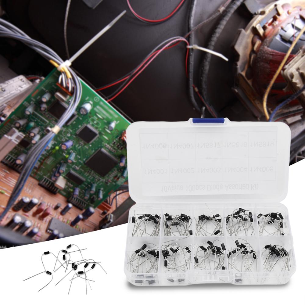 100pcs/200pcs/Box 10 Values DIP Diode Assorted Kit Box 10pcs/20pcs Each Value 1N4001-1N4007 1N5817-1N5819