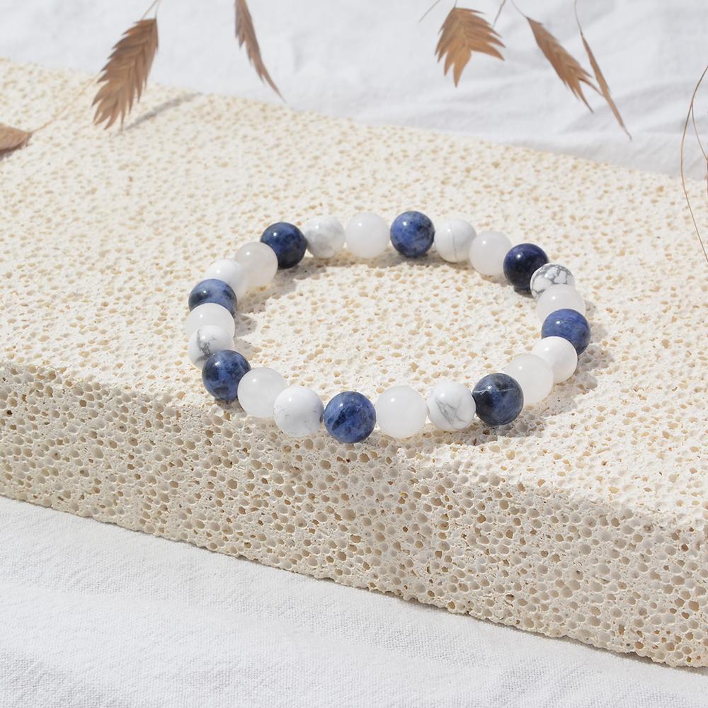 2 Piece Stylish Jewelry Set, Balancing Mood Bracelet Sodalite and Aquamarine Beaded Bracelet for Any Occasion