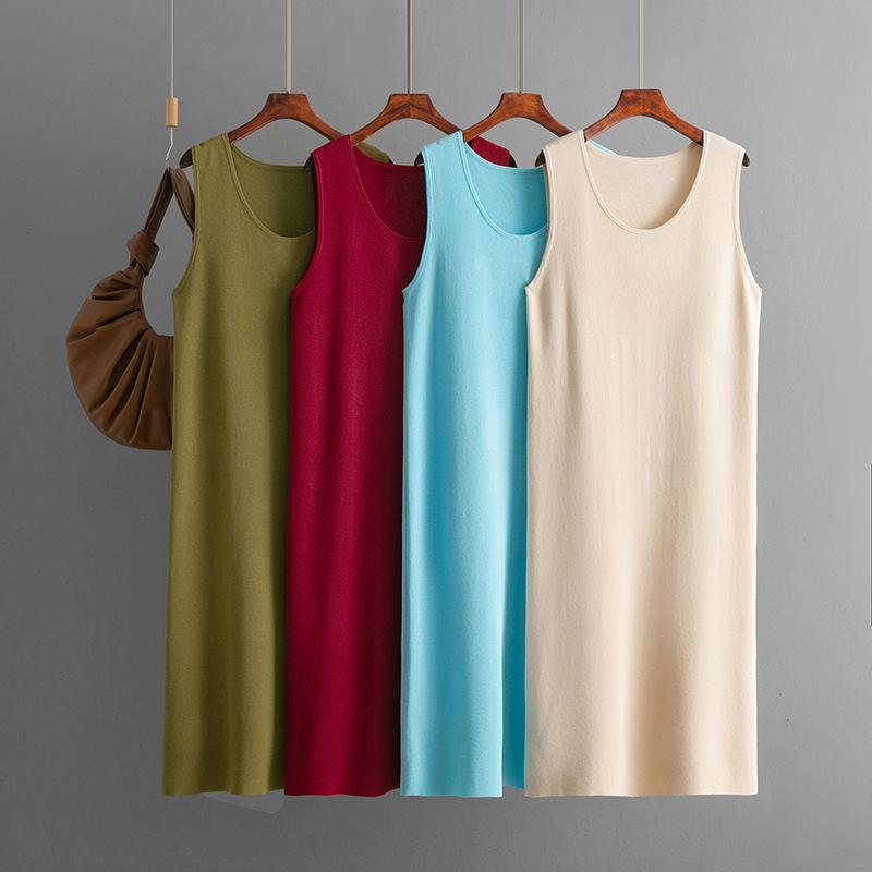 Oversized Women's Sleeveless Dress Summer Solid Color Casual Round Neck Long Skirt Base Skirt