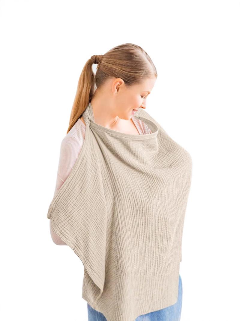 

Adjustable Breathable Cotton Nursing Scarf with Modesty Breast Cover Dark Khaki with Iron Buckle (100x69)
