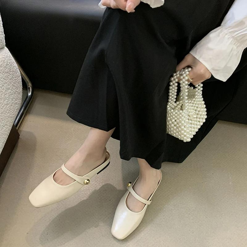 2025 Summer Cover Toe Women Muels Slippers Shoes Fashion Shallow Slip On Street Style Flats Slides Shoes