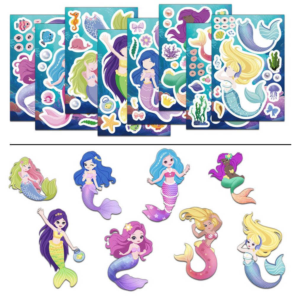 8PCS Creative Mermaid Cute Cartoon Stickers, Account Decoration, Notebook, Water Cup, Phone Case, Personalized Stickers
