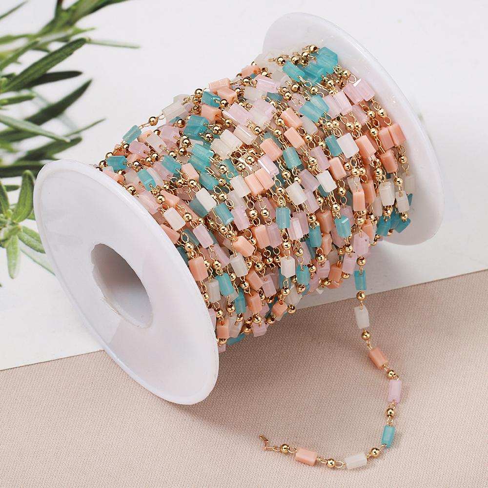 1Meter KC Gold Cuboid Cube Beads Chains Bohemian Necklace Chain for Choker Bracelets Handmade Jewelry Making DIY Accessories