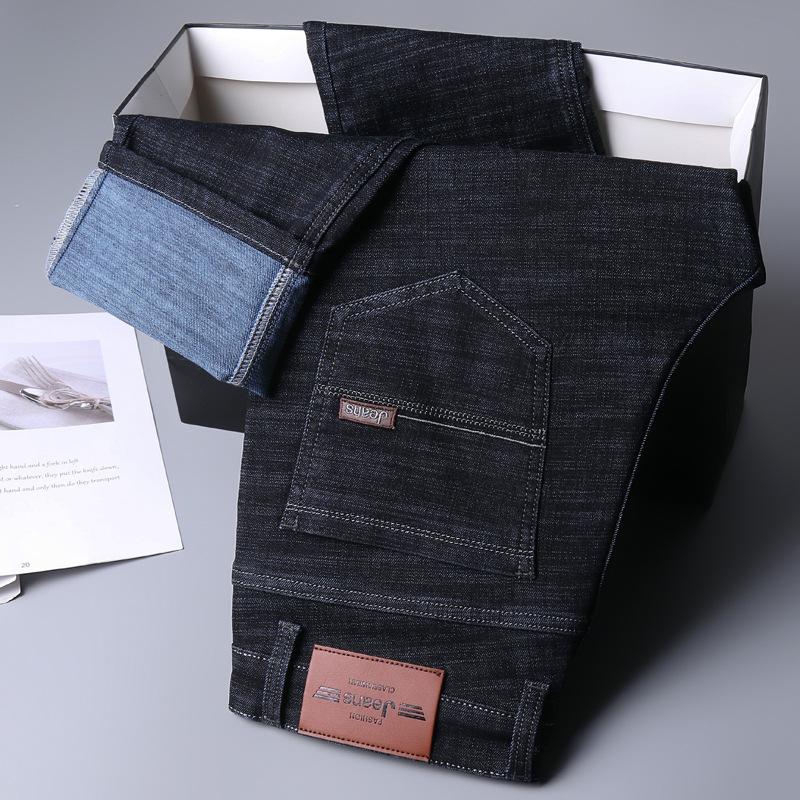 Spring And Autumn Winter New Men'S Plush/Regular Jeans Slimming Straight Stretch Business Versatile Long Pants