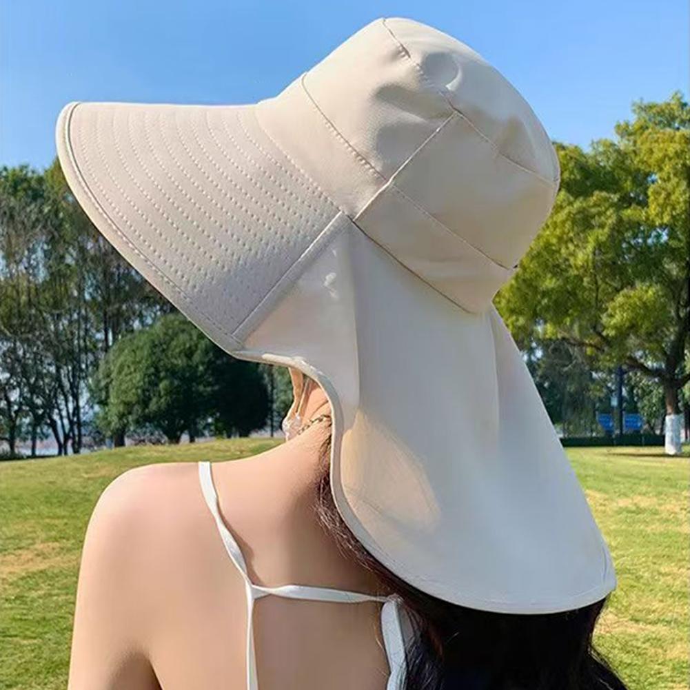 Women's Wide Brim Sun Hat Integrated Head and Neck Protection Foldable UV Protection Outdoor Fishing Hiking Cap