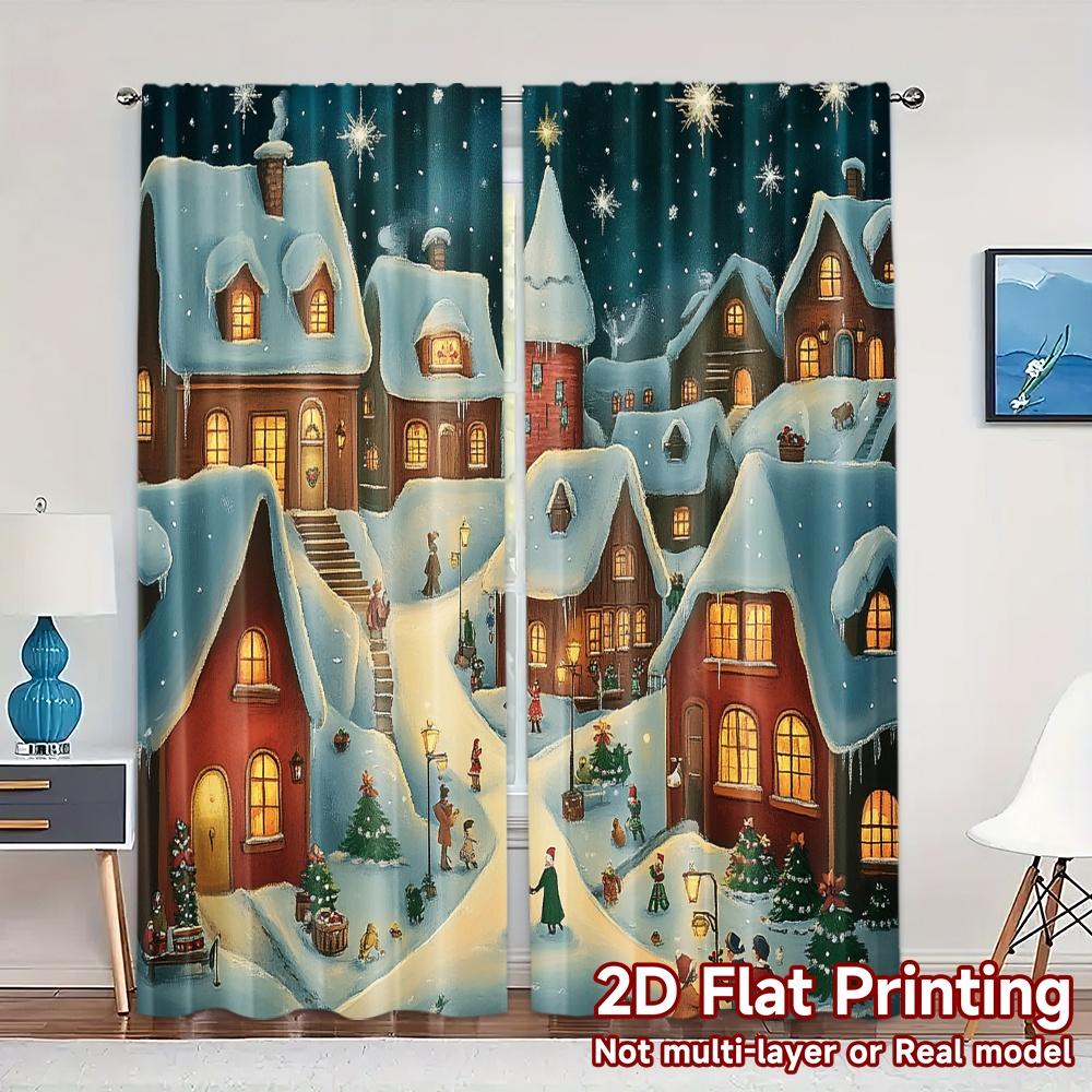 

2pcs,Curtains Charming Winter Village Snowing (3) Print Chic Curtains Fabric Curtains Gifts Perfect for Translucent, 52.50×116.00 CM 2pcs