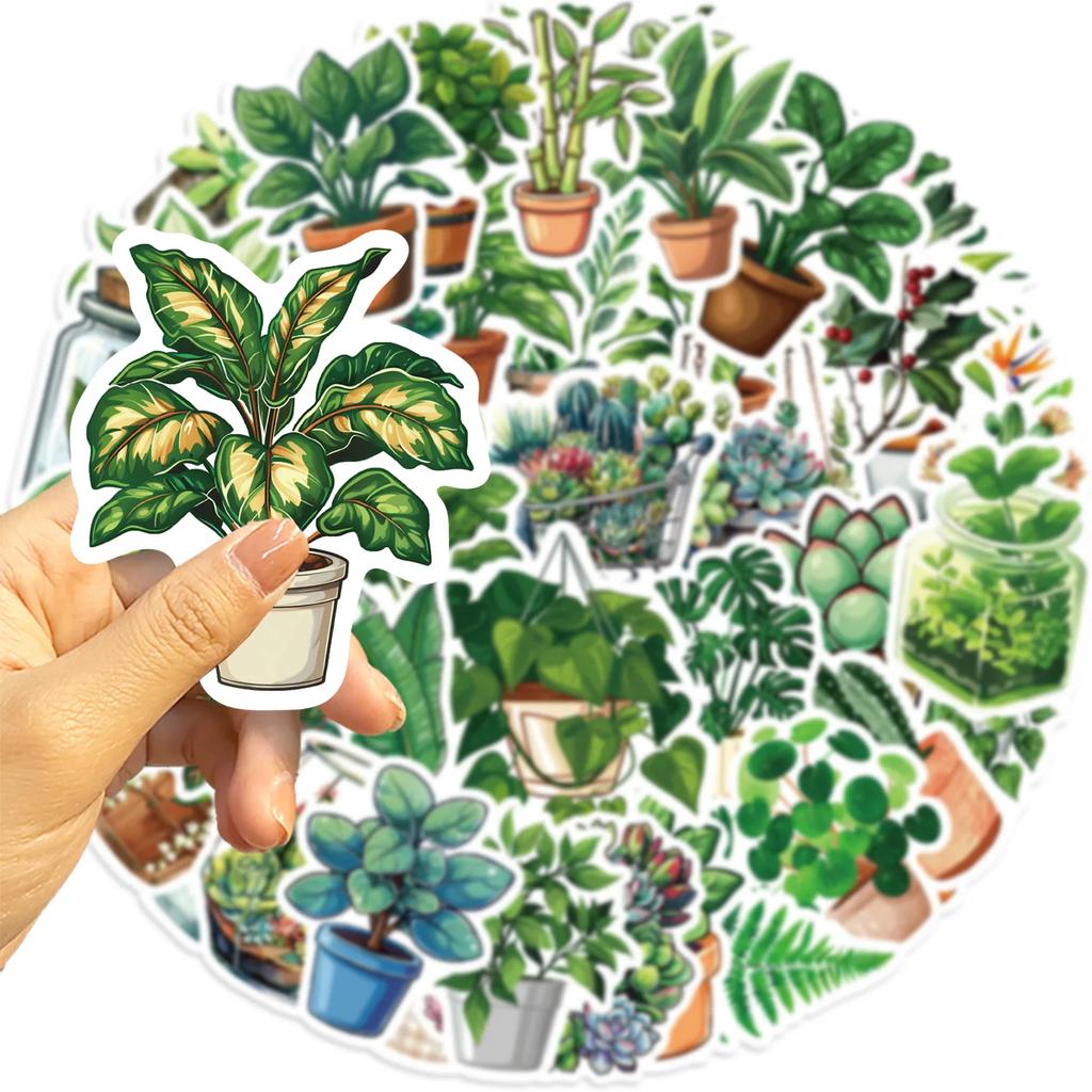 50pcs Cute Plants Green Aesthetic Stickers DIY Decoration Fridge Notebook Bike Phone Suitcase Cartoon Sticker PVC Wall Stickers