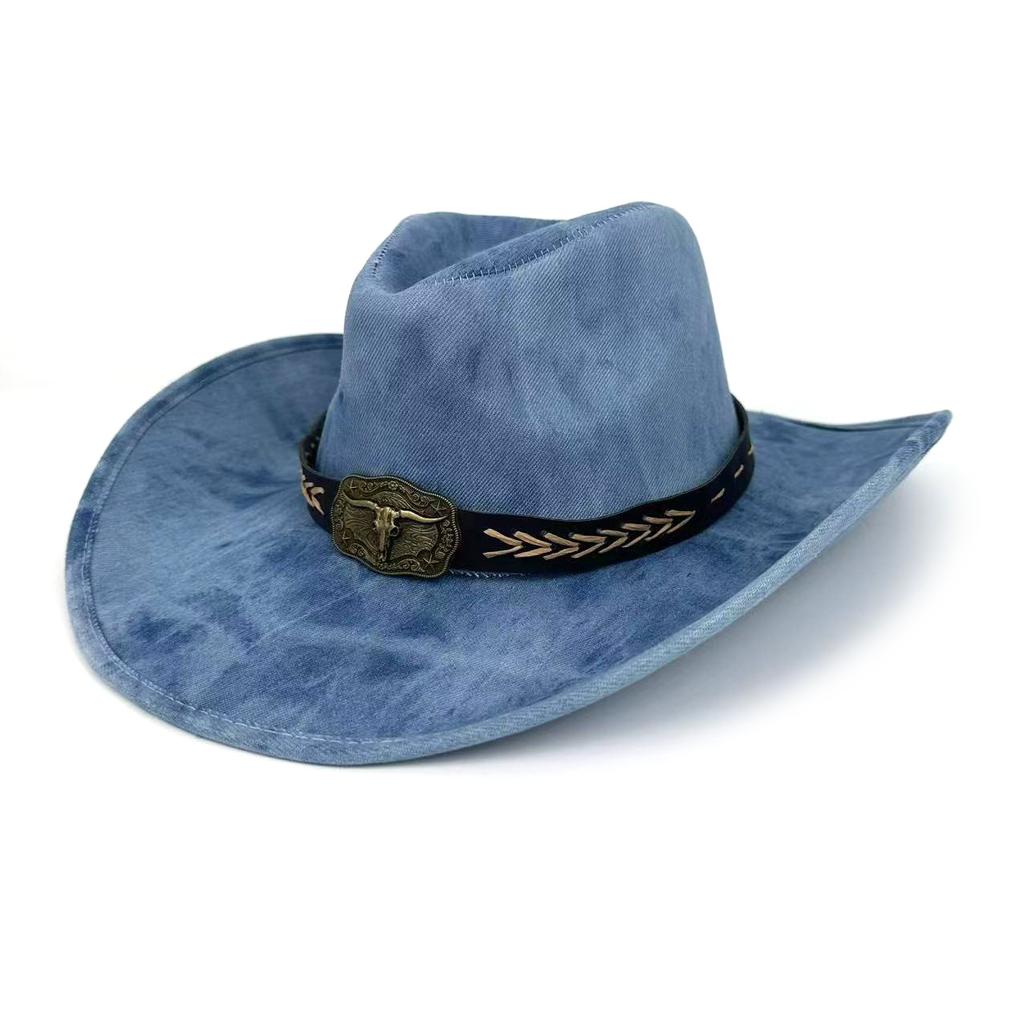 Ladies Ripped Cowboy Hat Washed Denim Sticker Jazz Top Hat Outdoor Travel Sun Hat