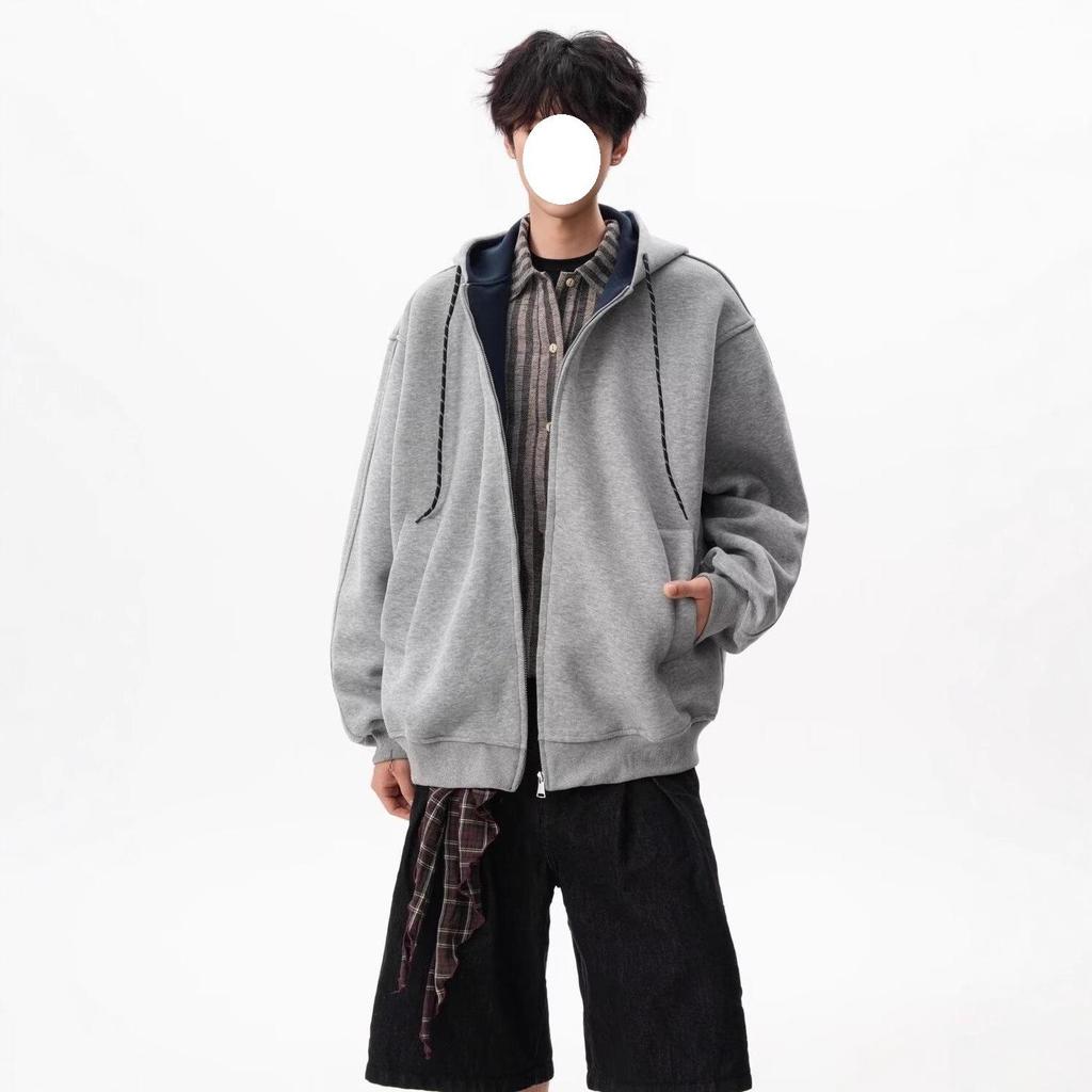 Moletom Color Block Unissex de Outono: Jaqueta Esportiva Solta Estilo College com Zíper Duplo