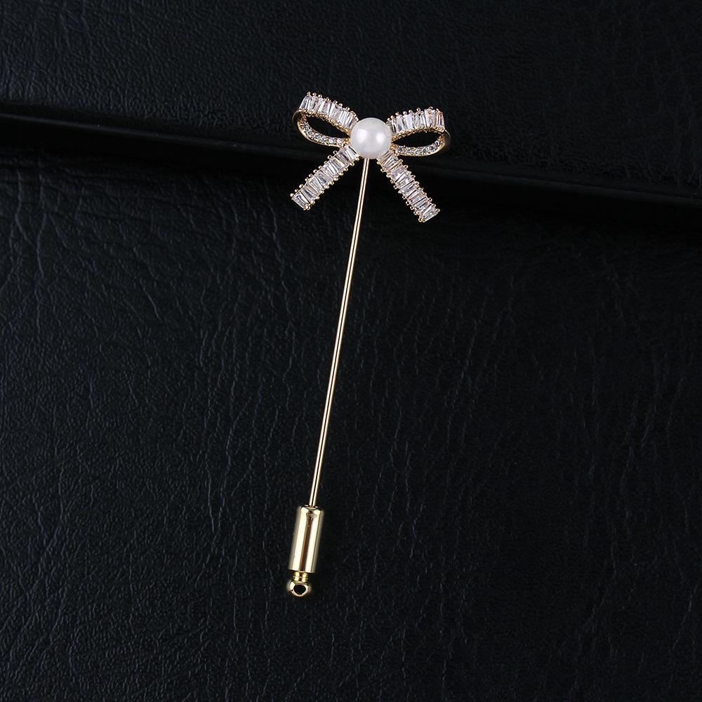 Zircon-Inlaid Bow Brooch, High-End Feel - Elegant Men's Letter Pin & Niche Accessory for Women