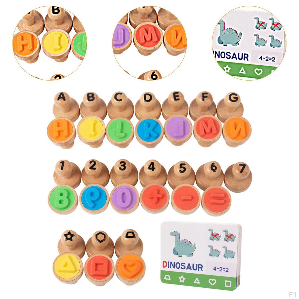 Wooden Alphabet Number Stamp Educational Toy Supplies Gifts Arts and Crafts Stampers Numbers 0-9 for