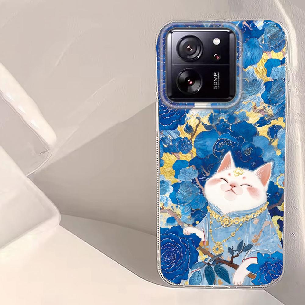 Korean White Cat Vortex Pattern Phone Case for Xiaomi 13T 14T 11 Lite Poco X5 M6 Pro X6 X7 X3 Pro NFC C75 C71 C65 C61 M5S Cover