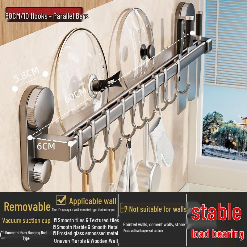 Suction Cup Wall-Mounted Kitchen Hook: Multifunctional Knife Holder & No-Drill Hanging Rack for Pots, Spoons, and Spatulas