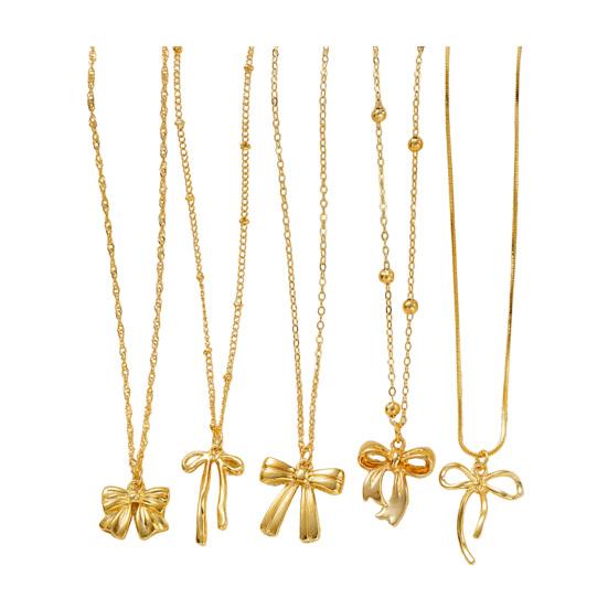 Набор из 5 шт. Ожерелья с подвеской-бантом Элегантный кулон-бант Чокеры Изящная многослойная цепочка Подарок для женщин Девушек Подруг золотистый