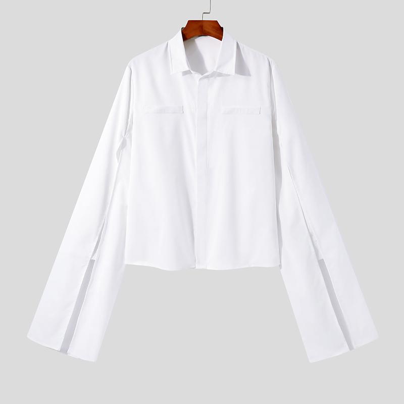 INCERUN Spring Mens Fashion Elegant Cape Shirts Long Sleeves Turn-down Collar Silky V Neck Ponchos Cloak Solid Party Tops S-5XL