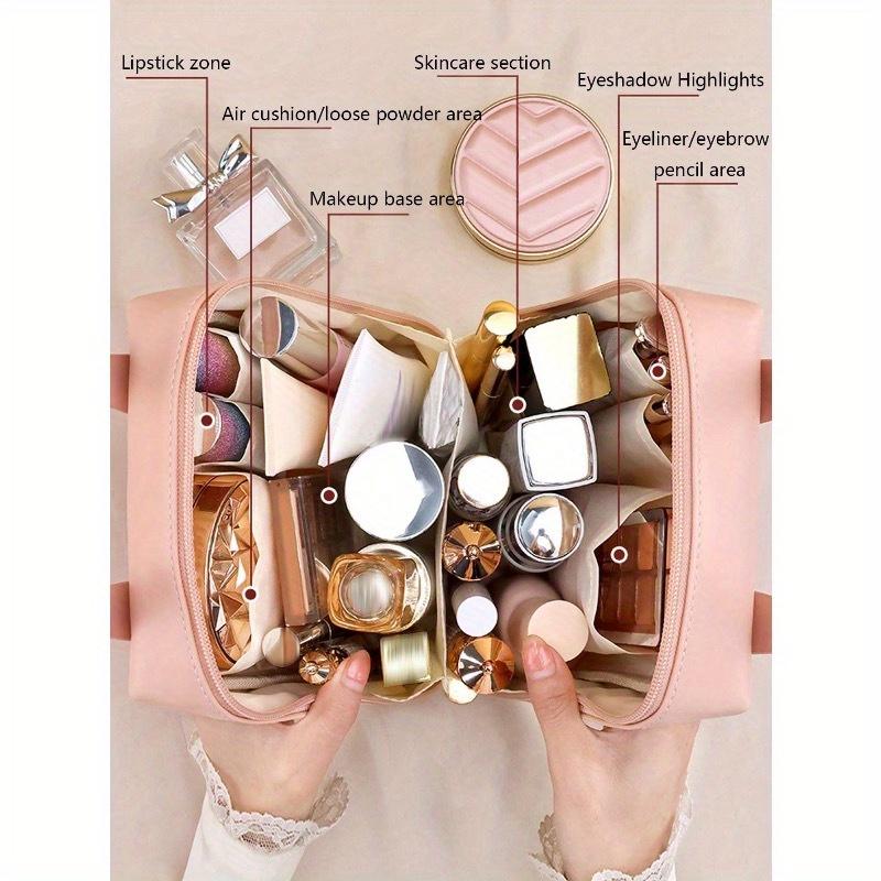 1pc High Quality Travel Large Capacity Multi-Pocket Cosmetic Bag, PU Leather Waterproof Portable Toiletry Bag, Perfect Makeup Storage Bag Perfect