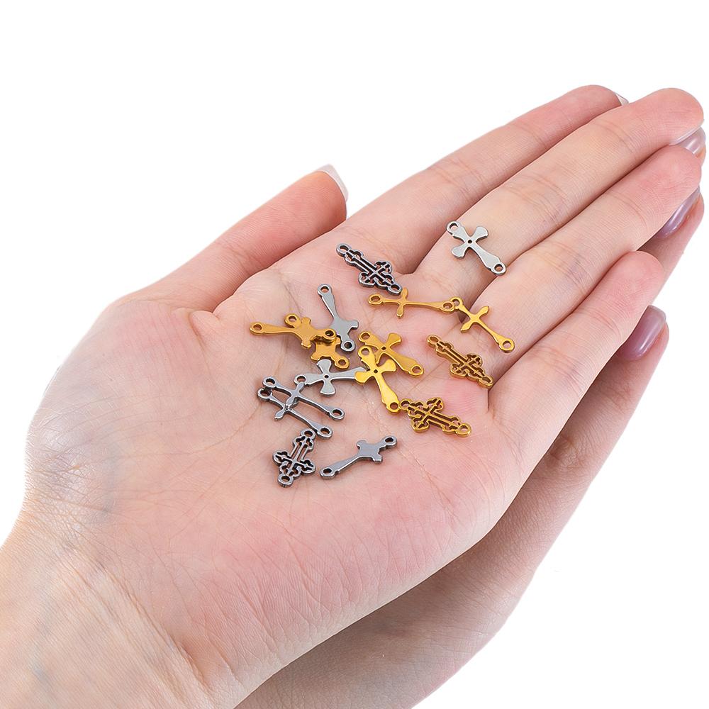 20pcs Stainless Steel Mini Hollow Cross Pendant with Double Hole Bracelet Connector Earring Necklace Charm DIY Jewelry Making