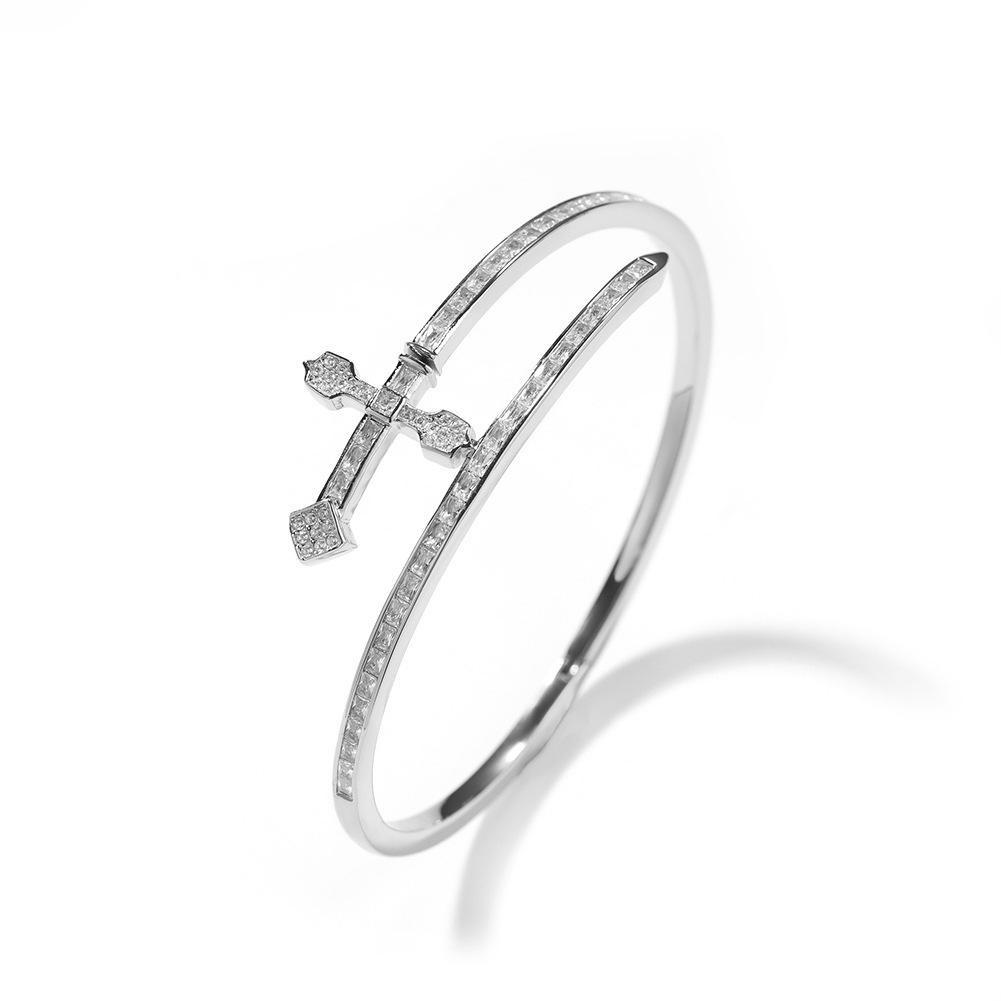 Hip-hop Gu Meng fine version of the sword of justice bracelet copper inlaid zircon full of diamonds personalized hiphop jewelry серебряный