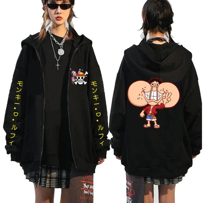 One Piece Luffy Printed Zipper Hoodie Men's Casual Hoodie Top Cardigan Coat