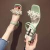 Summer sandals girl 2025 new fairy wind wear fashion flower high heel word two wear thick heel cool slippers