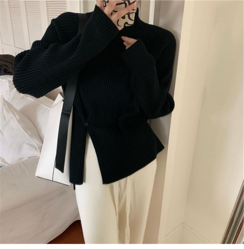 

Свитер с высоким воротником женский корейская версия осенне-зимний топ с длинным рукавом ретро вязаный свитер 3XL чёрный