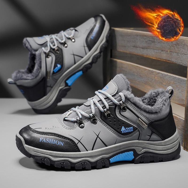 Winter Outdoor Men's Waterproof Anti-slip Wear-resistant Hiking Shoes Warm Fleece-lined Travel Sports Shoes