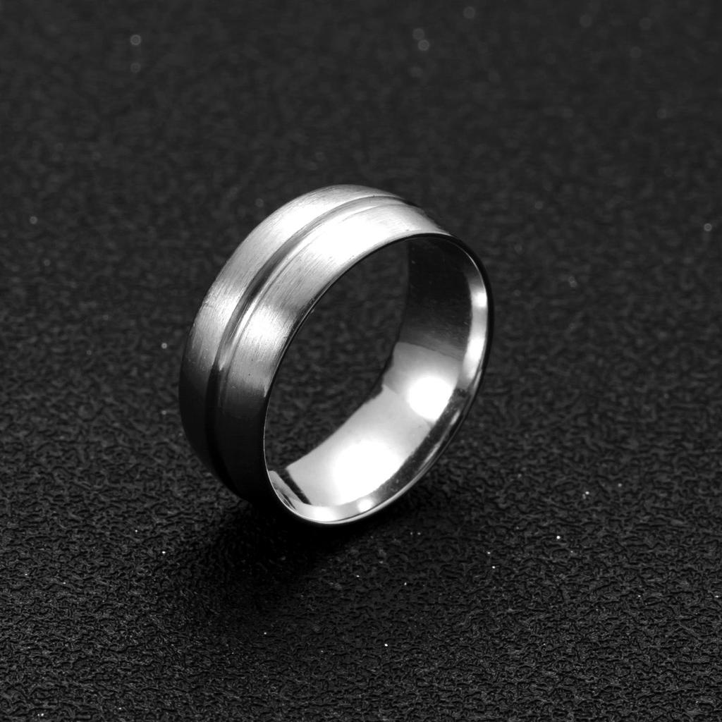 Men's Titanium Steel 8mm Frosted Groove Ring - Minimalist Fashion Jewelry