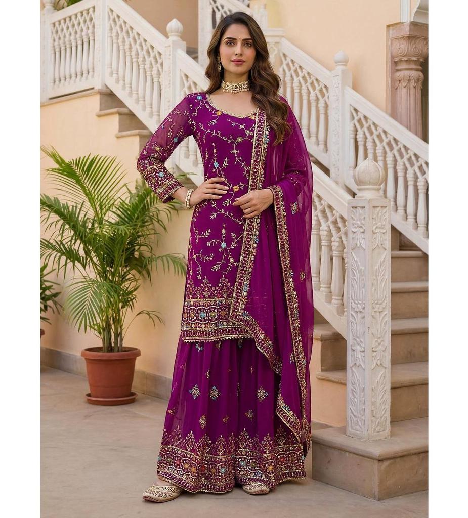 Women Designer Faux Georgette Sharara Salwar Suit Indian Bollywood Party Wear Salwar Kameez