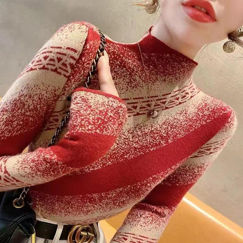 Пуловер з напіввисоким коміром, трикотажний базовий светр, жіночий, осінньо-зимовий, новий, приталеного крою, з відчуттям дизайну, модний трикотажний светр