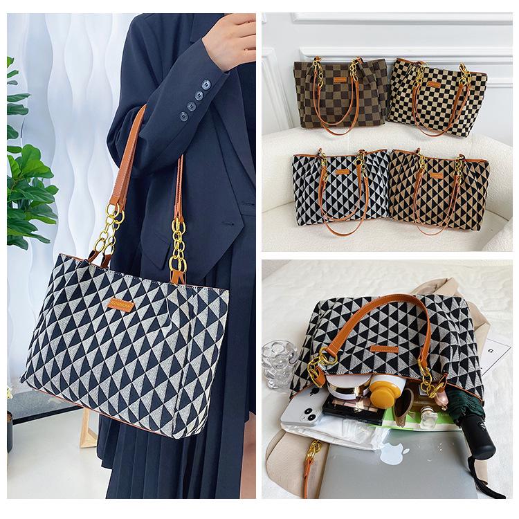 High-Capacity Retro Plaid Tote Bag - Casual European & American Style Handbag for Work & Commute