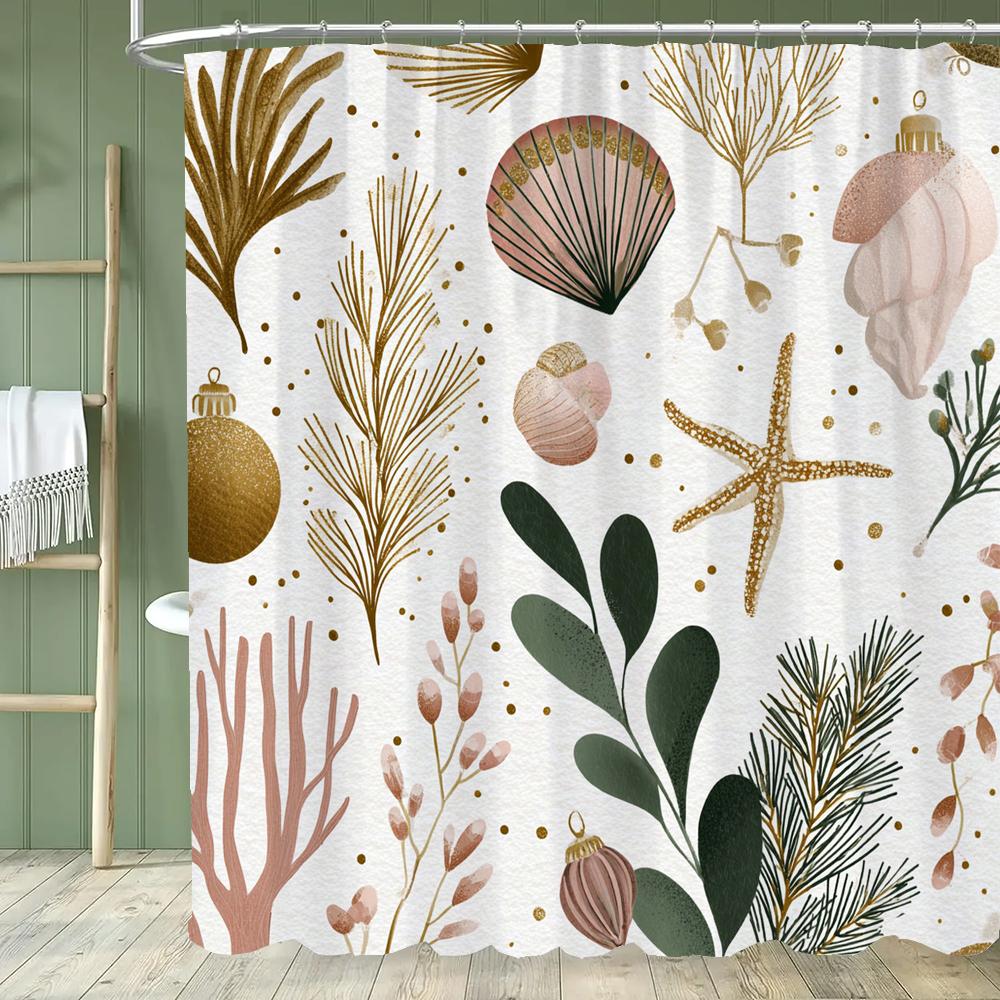 Cute Cartoon Ocean, Starfish, Shells Dolphin Printed Shower Curtain With Hooks, Bathroom Curtain, Bathroom Decor Window Curtain