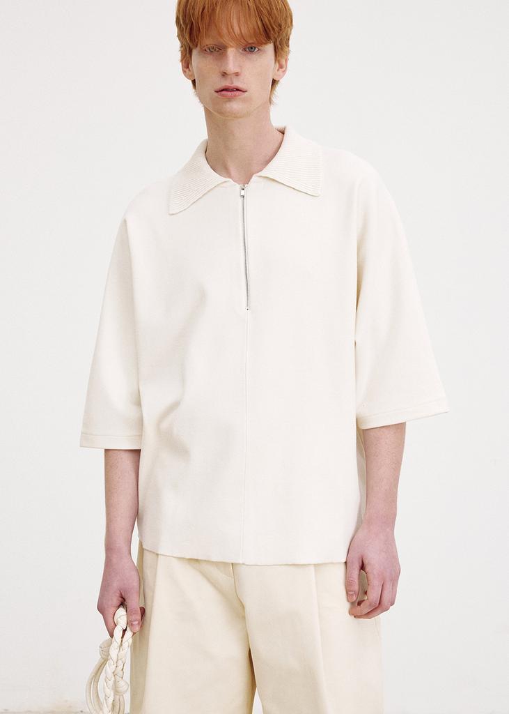 UMARMUNG Elastic Viscos Half Zipup Pullover_Ivory