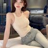 Summer Sexy Hot Girl Pearl Off-Shoulder Halter Knitted Vest Women's Base Layer Inner Wear Short Sleeveless Top