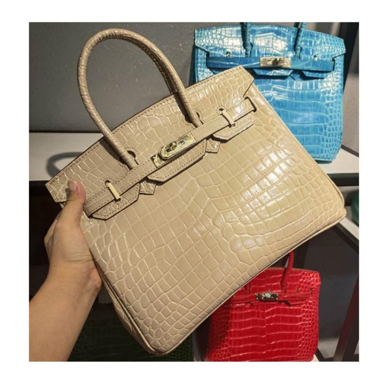 Crocodile pattern platinum bag, genuine leather women's bag, new fashionable cowhide large bag, commuting versatile handbag