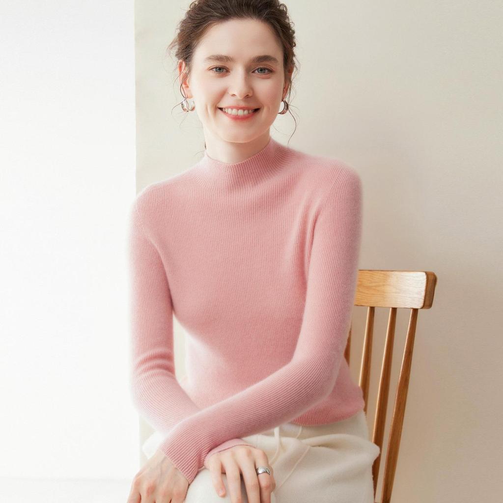 Lekasha Women's Striped Seamless Cashmere Knitwear - High Neck Autumn/Winter Top
