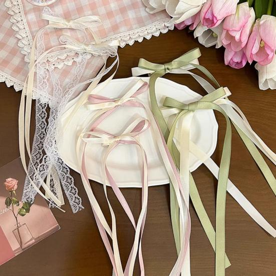 2Pcs Hair Rope Double Layer Soft Fabric Long Ribbon Hand-Sewn Bow Decor Hair Tie Princess Hairstyles Versatile Hair Accessory
