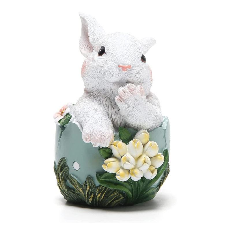 5.3 Inches Easter Bunny Eggs Resin Statue Collectibles Decorations for Home Decor Rabbit Gift