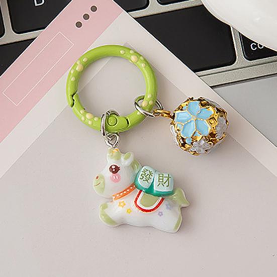 Keychain Pendant 3D Horse Hollow Bell Key Chain with Metal Ring Lucky Charm Bags Keys Gift Accessory