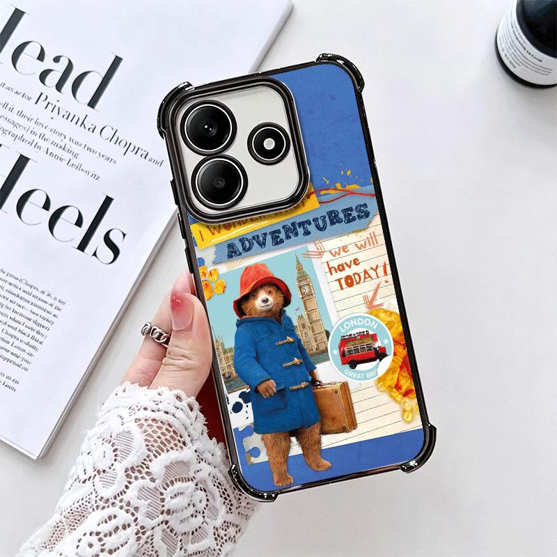 Cute P-PaddingtonS Bear Plating Phone Case For Xiaomi Redmi Note 14 15 Pro Plus 13 12 11 11S 11T 10 9S 9 5G Anti-Fall Airabag Co