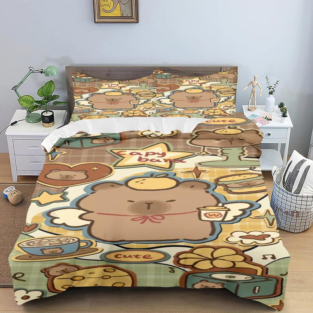 Capybara Duvet Cover Pillowcase Bedding Set Kawaii Adult Boy Girl Bedroom Decoration Children Single Double Large Size