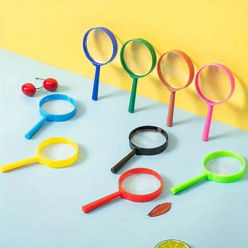 2/5Pcs Children Hand-held Scientific Observation Magnifiers, 4/6cm Multicolor Round Handle Acrylic Magnifiers Optical Instrument
