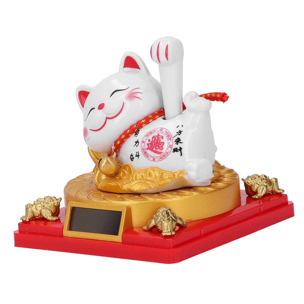 Lying Waving Fortune Cat Solar Powered Wealth Welcoming Lucky Cat Decoration for Home Car Dashboard Ornament